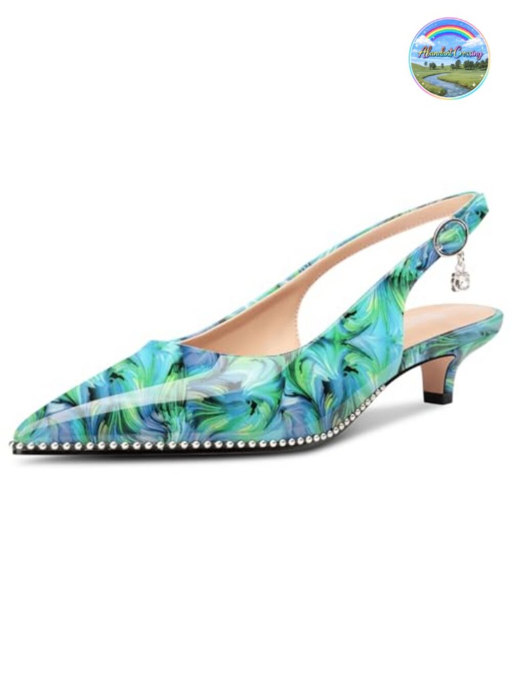 Womens Kitten Heel Slingback Pumps Pointed Toe Patent Leather Dress Shoes